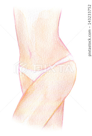 Watercolor illustration, hand-drawn illustration, person, stomach area Watercolor illustration, hand-drawn illustration, person, stomach area 143233752