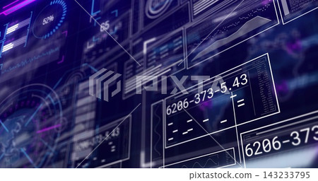 Displaying translucent data panels floating in virtual HUD, showing 6206-373-5 Displaying translucent data panels floating in virtual HUD, showing 6206-373-5 143233795