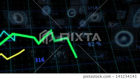 Displaying neon green zigzag graph fluctuating on HUD with blue grid, yellow line, 316, 82% Displaying neon green zigzag graph fluctuating on HUD with blue grid, yellow line, 316, 82% 143234143