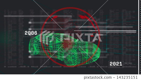 Displaying green wireframe car model rotating in 3D workspace, showing red HUD reticle, 2006 or 2021 Displaying green wireframe car model rotating in 3D workspace, showing red HUD reticle, 2006 or 2021 143235151