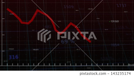 Displaying thick red trend line descending across dark dashboard grid, showing blue 69% label Displaying thick red trend line descending across dark dashboard grid, showing blue 69% label 143235174