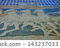 Greece: A mosaic made of pebbles on the floor of Pella, the capital of ancient Macedonia, depicting the Rape of Helen. 143237033