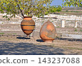 Greece, Macedonia, Pella Ruins, the capital of the ancient Macedonian kingdom, restored colonnade. 143237088