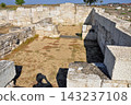 Greece, Macedonia: Pella archaeological site, the capital of the ancient Macedonian kingdom, with remains of stone foundations and walls. 143237108