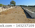 Greece, Macedonia: Pella archaeological site, the capital of the ancient Macedonian kingdom, with remains of stone foundations and walls. 143237109