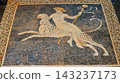Greece, Pella, the capital of ancient Macedonia: A mosaic of Dionysus riding a leopard, made of pebbles. 143237173
