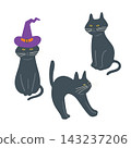 Halloween illustration of a black cat wearing a witch's hat 143237206