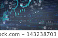 Displaying financial UI overlay on dark dashboard, showing line charts, avatars, numeric readouts 143238703