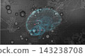 Displaying cyan wireframe brain hologram in virtual interface, showing avatar tokens, pink markers 143238708