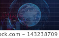 Displaying Earth globe rotating in virtual dashboard, showing red blue charts and percentage labels 143238709
