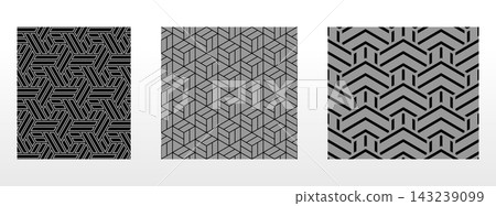 Geometric set of seamless black and gray patterns. Simple vector graphics 143239099