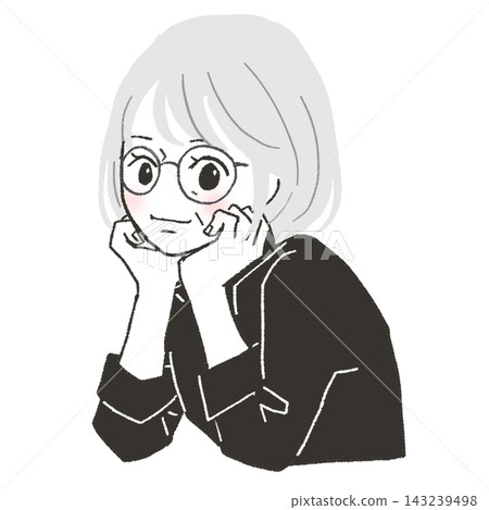 一位頭髮灰白、戴著眼鏡的女士。 一位頭髮灰白、戴著眼鏡的女士。 143239498