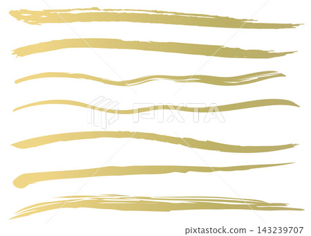 A set of illustrations of Japanese-style ruled lines and borders that look like they were written with a brush; brushstroke style, gold. A set of illustrations of Japanese-style ruled lines and borders that look like they were written with a brush; brushstroke style, gold. 143239707