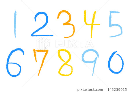 A set of hand-drawn illustrations of numbers from 1 to 0. A set of hand-drawn illustrations of numbers from 1 to 0. 143239915