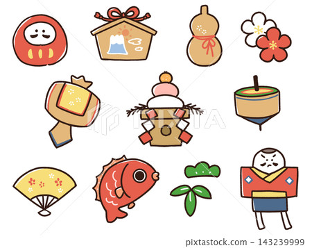 Hand-drawn illustrations of New Year's items Hand-drawn illustrations of New Year's items 143239999