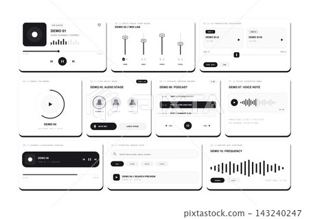Sound studio interface widget collection with audio equalizer tempo control harmonic key detection Sound studio interface widget collection with audio equalizer tempo control harmonic key detection 143240247