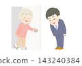一位男商人拜訪一位年長的女客戶。 143240384