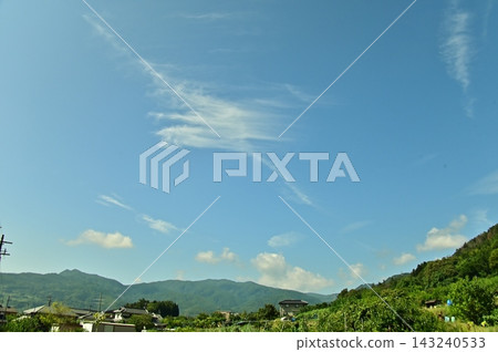 夏日清爽的天空飄著朵朵白雲 夏日清爽的天空飄著朵朵白雲 143240533