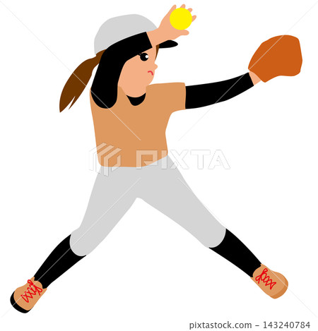 An illustration of a female softball player/pitcher in the act of throwing. An illustration of a female softball player/pitcher in the act of throwing. 143240784