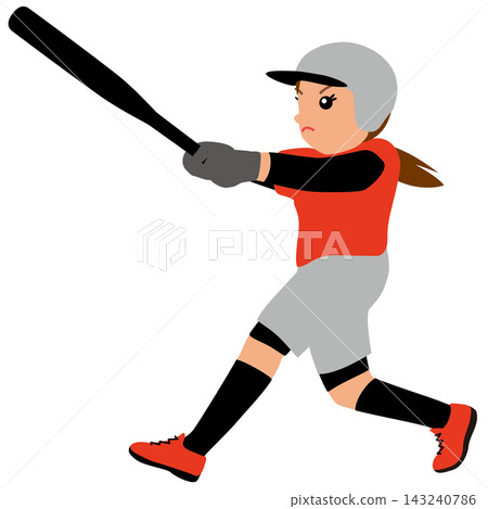 女子壘球運動員/擊球手揮棒的插圖。 女子壘球運動員/擊球手揮棒的插圖。 143240786