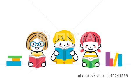 Three children reading. Colorful vector illustration. Three children reading. Colorful vector illustration. 143241289