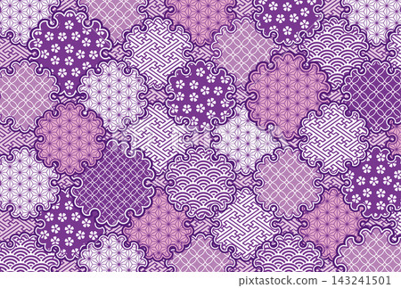 A modern Japanese background featuring a snow crystal pattern and a traditional Japanese design, in shades of purple. A modern Japanese background featuring a snow crystal pattern and a traditional Japanese design, in shades of purple. 143241501