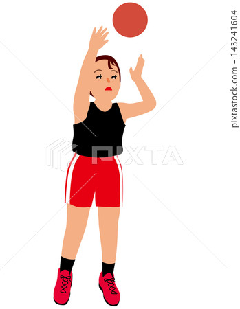 Illustration 1 of a female basketball player jumping and shooting. 143241604