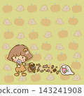 A background featuring pumpkins and ghosts, with a child licking candy and a ghost eating sweets. 143241908
