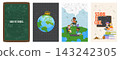 Back to school poster collection with chalkboard globe children and books in flat vector style 143242305