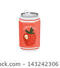Strawberry lemonade can with fruit label isolated on white background in hand drawn vector style 143242306