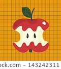 Red bitten apple core on orange grid background in simple hand drawn vector style 143242311