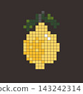 Pixel lemon fruit on dark brown background in retro vector style 143242314