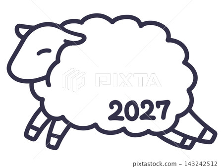 可愛的綿羊線條畫，年份為2027年 143242512