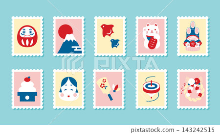 可愛的日本新年郵票收藏圖示插圖集 143242515