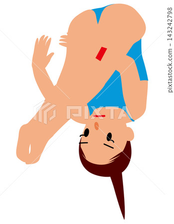 An illustration of a female diver performing a tuck dive, rotating with both feet together. An illustration of a female diver performing a tuck dive, rotating with both feet together. 143242798