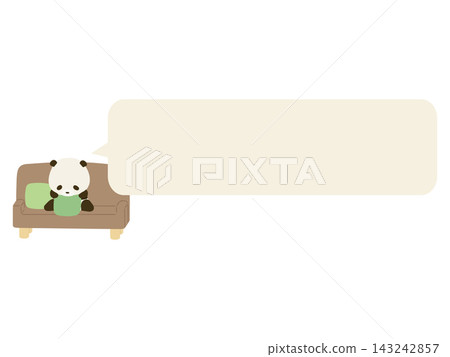 一隻熊貓坐在沙發上。 (附對話框) 一隻熊貓坐在沙發上。 (附對話框) 143242857