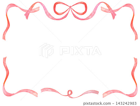 A frame with a red ribbon painted in watercolor. A frame with a red ribbon painted in watercolor. 143242983