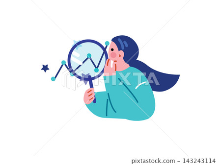 一位女商人手持放大鏡的插圖。 143243114