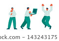 A set of poses for problem-solving and achievement: male business figures in deep thought with their arms crossed and jumping in joy! 143243175
