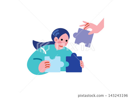 Illustration of a businesswoman assembling a puzzle. Illustration of a businesswoman assembling a puzzle. 143243196