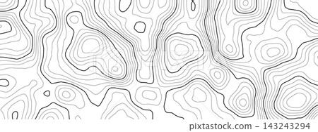 Line contour map with mountain topography vector and topographic texture pattern. Background terrain sea with wood trail cartography and land ocean relief. Abstract topo design with geographic. Line contour map with mountain topography vector and topographic texture pattern. Background terrain sea with wood trail cartography and land ocean relief. Abstract topo design with geographic. 143243294
