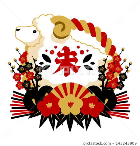 羊年新年賀卡圖示 08 紅色和黑色 羊年新年賀卡圖示 08 紅色和黑色 143243909
