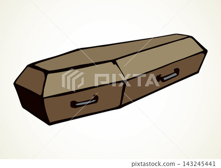 Closed wooden coffin. Vector drawing Closed wooden coffin. Vector drawing 143245441