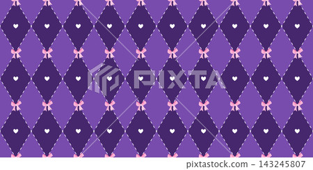 Argyle pink diamond and heart girly pattern with check seamless bow. Plaid coquette background and birthday vintage ballet with repeat wallpaper beautiful. Illustration texture love. Argyle pink diamond and heart girly pattern with check seamless bow. Plaid coquette background and birthday vintage ballet with repeat wallpaper beautiful. Illustration texture love. 143245807