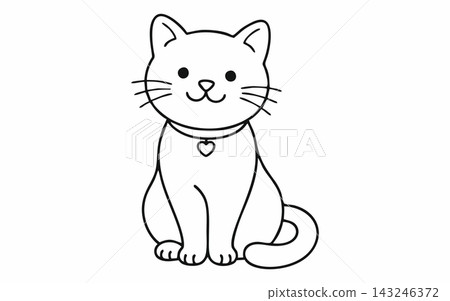 Cute Cute Cat Coloring Page Line Art Vector Illustration 143246372