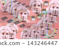 Vaporwave collage with ancient Venus bust, retro audio cassettes and floppy disks with glitch effect. Surreal pink background in 80s 90s nostalgia style for modern graphic design. 143246447