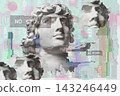 Vaporwave Aesthetic Glitch Art with Antique Classical Statue Head Retro Futuristic Digital Distortion and VHS Noise Abstract Raster Illustration Background Style 143246449