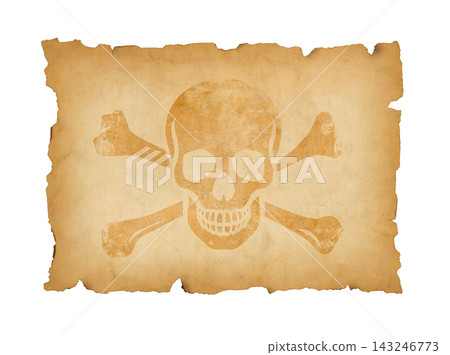 Pirate skull parchment scroll isolated on white 143246773