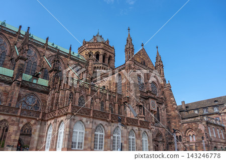 South side of Strasbourg Cathedral under blue sky 143246778