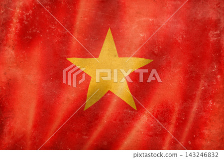 Old vintage flag of Vietnam, worn and stained Old vintage flag of Vietnam, worn and stained 143246832